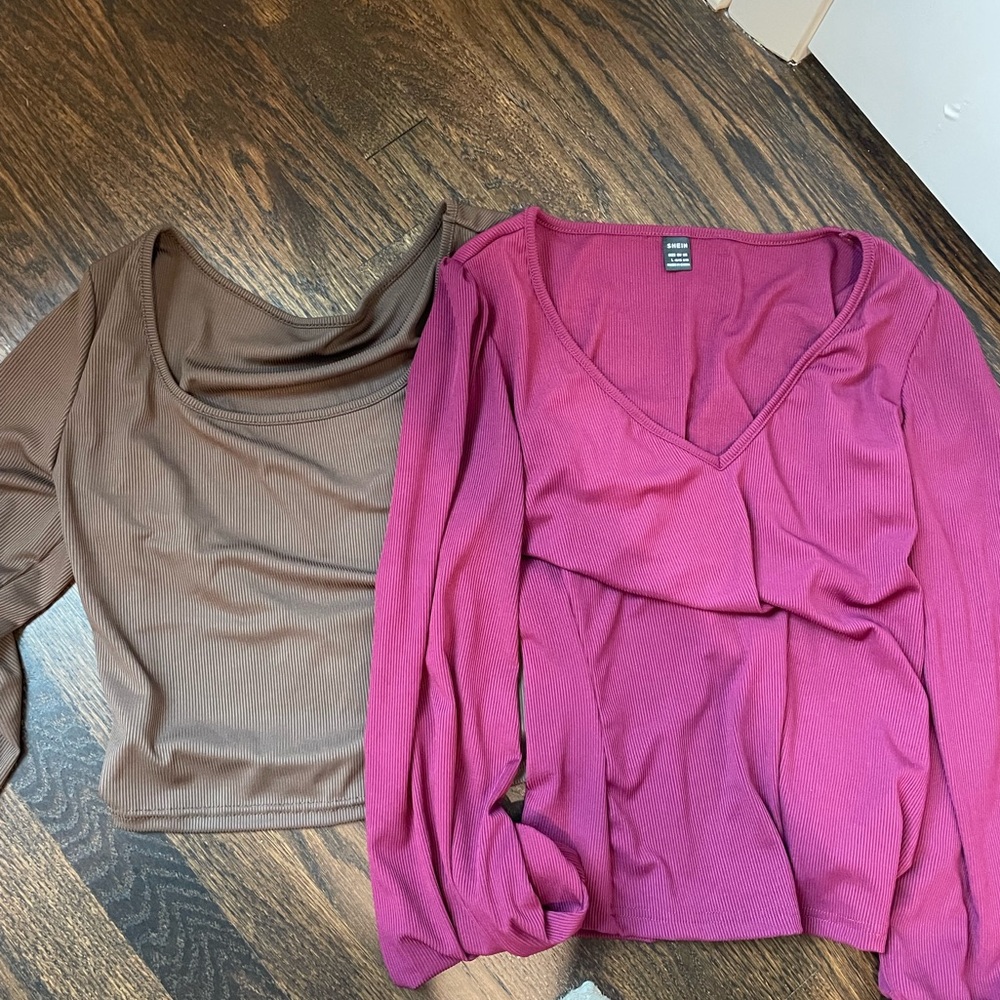 2 NWOT Shein Slinky Rib Cropped Shirts